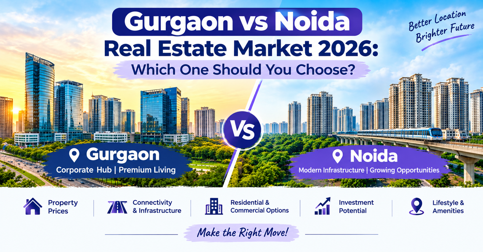 Gurgaon vs Noida Real Estate Market 2026: Which One Should You Choose?